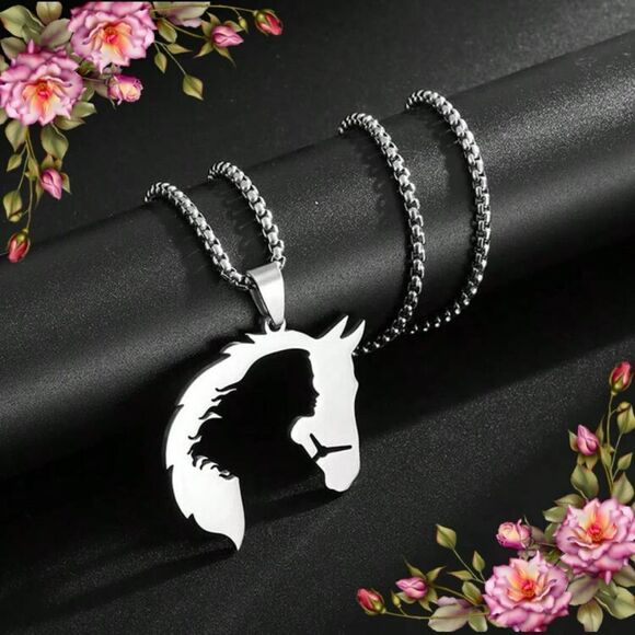 Hollow Stainless Steel Horse Head Animal Pendant Necklace - Picture 13 of 13